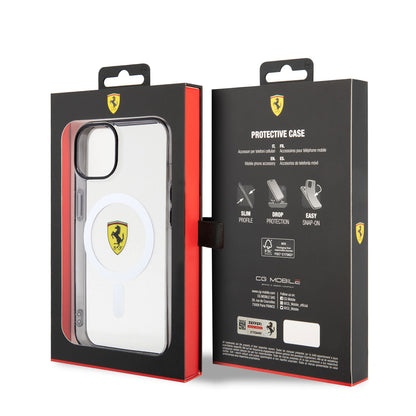 iPhone 14 Kılıf Ferrari M-safe Şarj Özellikli Transparan Dizayn Kapak