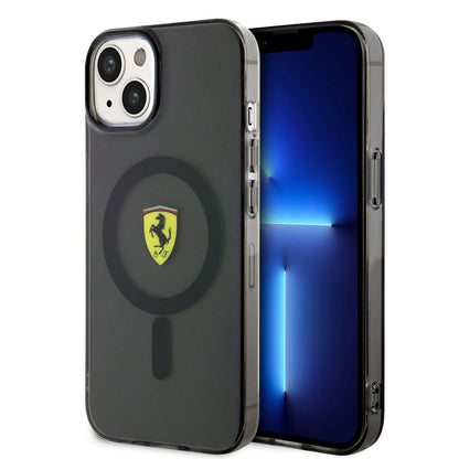 iPhone 14 Kılıf Ferrari M-safe Şarj Özellikli Yarı Transparan Dizayn Kapak