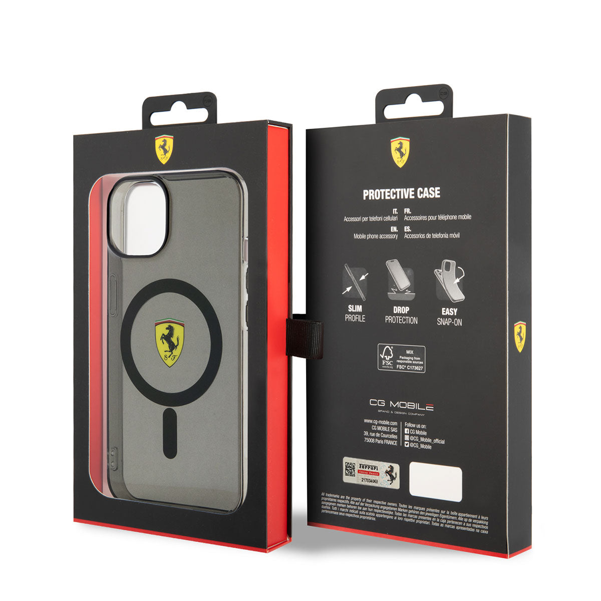 iPhone 14 Kılıf Ferrari M-safe Şarj Özellikli Yarı Transparan Dizayn Kapak