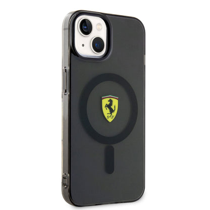 iPhone 14 Kılıf Ferrari M-safe Şarj Özellikli Yarı Transparan Dizayn Kapak