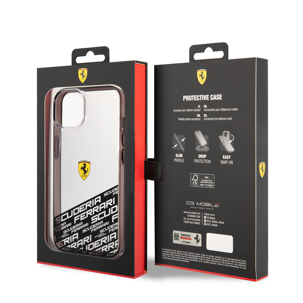 iPhone 14 Kılıf Ferrari Orjinal Lisanlı Transparan Alt Kısım Baskılı Dizayn Kapak