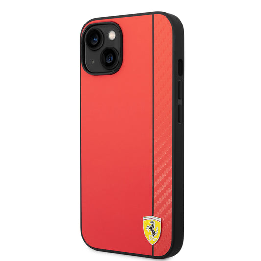 iPhone 14 Kılıf Ferrari Orjinal Lisanslı M-safe Şarj Özellikli Pu Deri Ve Karbon Şeritli Dizayn Kapak