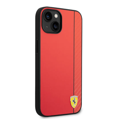 iPhone 14 Kılıf Ferrari Orjinal Lisanslı M-safe Şarj Özellikli Pu Deri Ve Karbon Şeritli Dizayn Kapak