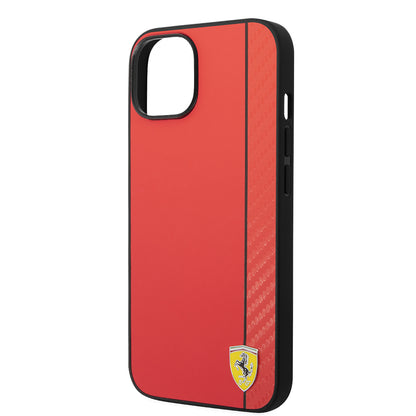 iPhone 14 Kılıf Ferrari Orjinal Lisanslı M-safe Şarj Özellikli Pu Deri Ve Karbon Şeritli Dizayn Kapak