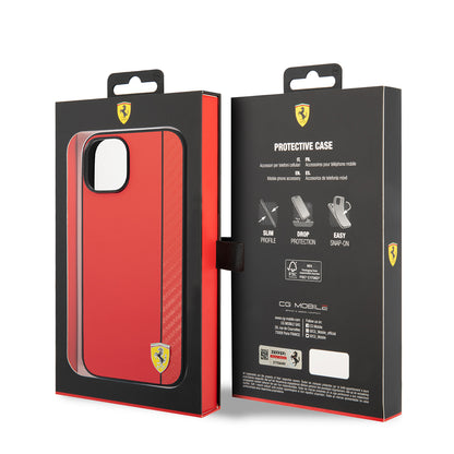 iPhone 14 Kılıf Ferrari Orjinal Lisanslı M-safe Şarj Özellikli Pu Deri Ve Karbon Şeritli Dizayn Kapak