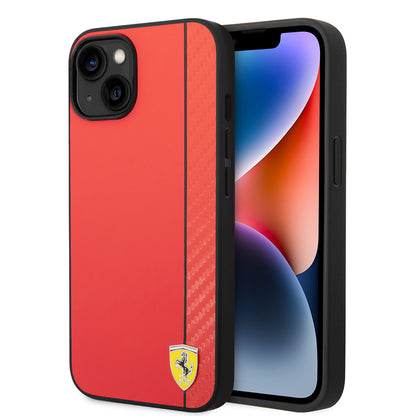 iPhone 14 Kılıf Ferrari Orjinal Lisanslı M-safe Şarj Özellikli Pu Deri Ve Karbon Şeritli Dizayn Kapak