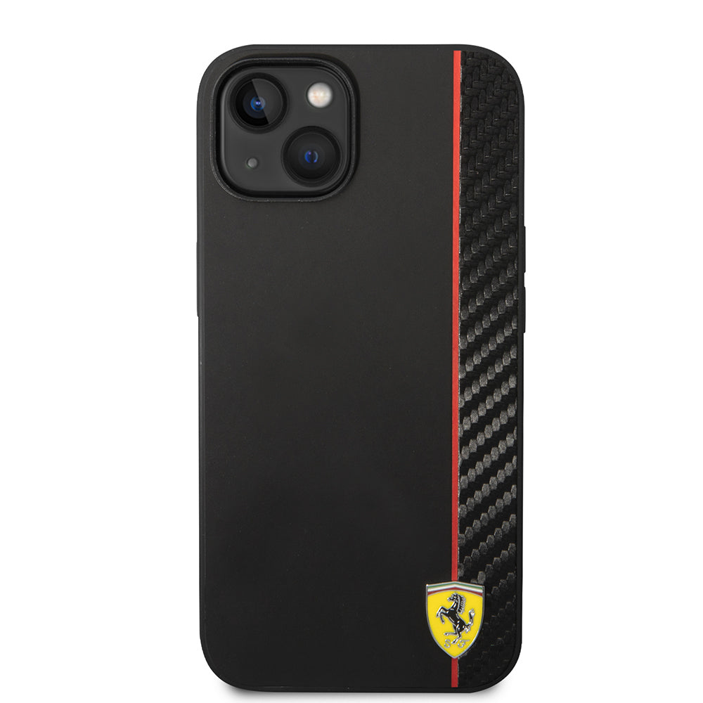 iPhone 14 Kılıf Ferrari Orjinal Lisanslı M-safe Şarj Özellikli Pu Deri Ve Karbon Şeritli Dizayn Kapak