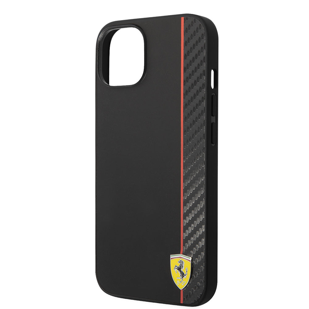 iPhone 14 Kılıf Ferrari Orjinal Lisanslı M-safe Şarj Özellikli Pu Deri Ve Karbon Şeritli Dizayn Kapak