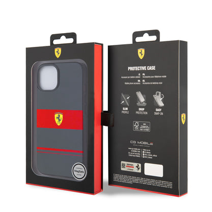 iPhone 14 Kılıf Ferrari Orjinal Lisanslı M-safe Şarj Özellikli Yatay Çizgili Dizayn Kapak