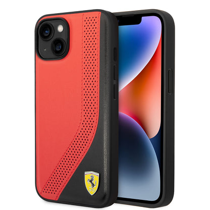 iPhone 14 Kılıf Ferrari Orjinal Lisanslı Metal Logolu Deri Delikli Dikişli Dizayn Kapak