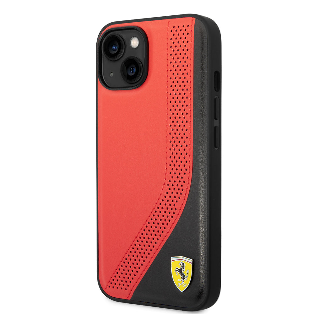 iPhone 14 Kılıf Ferrari Orjinal Lisanslı Metal Logolu Deri Delikli Dikişli Dizayn Kapak