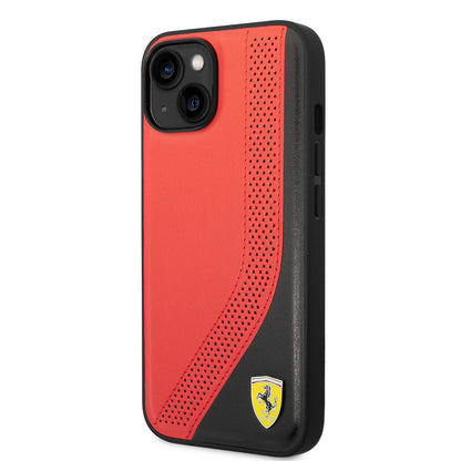 iPhone 14 Kılıf Ferrari Orjinal Lisanslı Metal Logolu Deri Delikli Dikişli Dizayn Kapak
