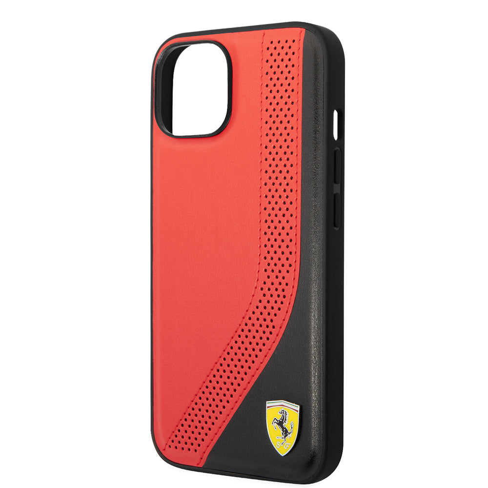 iPhone 14 Kılıf Ferrari Orjinal Lisanslı Metal Logolu Deri Delikli Dikişli Dizayn Kapak