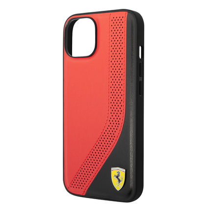 iPhone 14 Kılıf Ferrari Orjinal Lisanslı Metal Logolu Deri Delikli Dikişli Dizayn Kapak