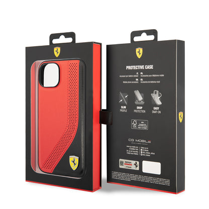 iPhone 14 Kılıf Ferrari Orjinal Lisanslı Metal Logolu Deri Delikli Dikişli Dizayn Kapak