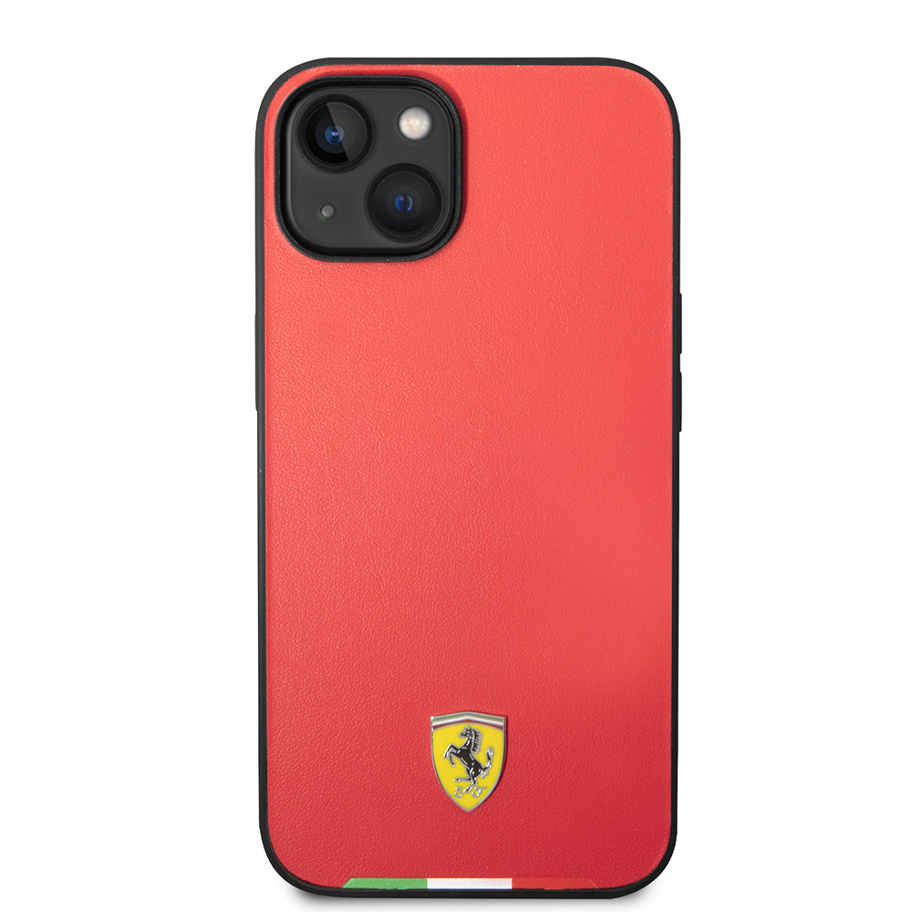 iPhone 14 Kılıf Ferrari Orjinal Lisanslı PU Deri İtalyan Bayrak Dizayn Kapak