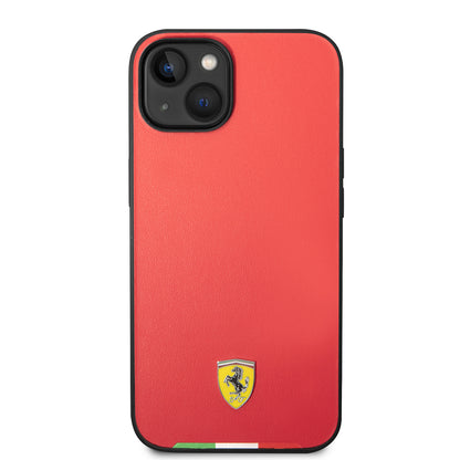 iPhone 14 Kılıf Ferrari Orjinal Lisanslı PU Deri İtalyan Bayrak Dizayn Kapak