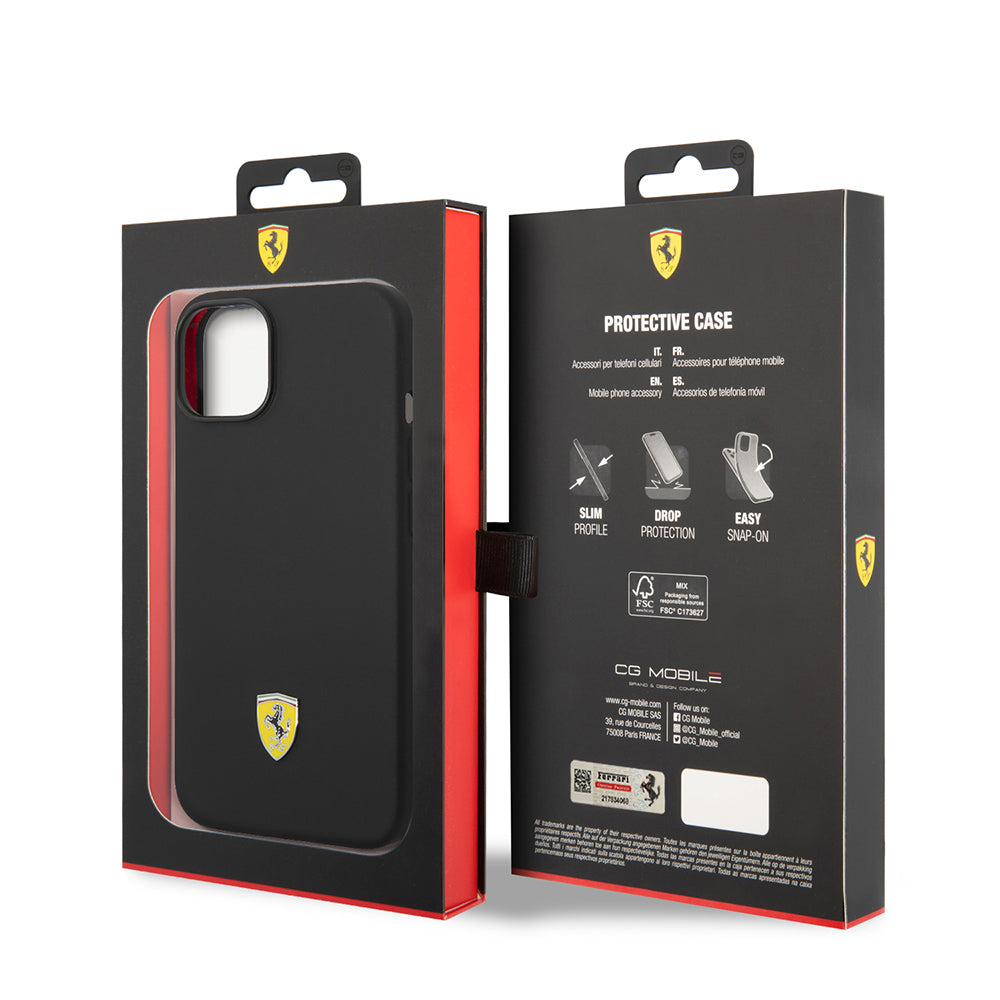 iPhone 14 Kılıf Ferrari Orjinal Lisanslı Silikon Metal Logo Dizayn Kapak