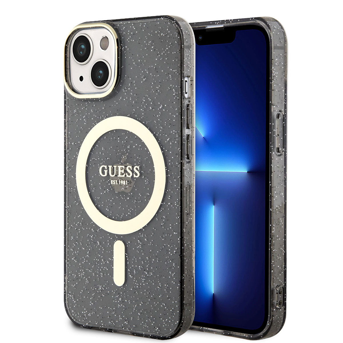 iPhone 14 Kılıf GUESS M-safe Şarj Özellikli Glitter Kapak