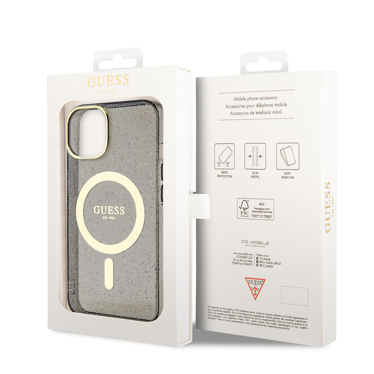 iPhone 14 Kılıf GUESS M-safe Şarj Özellikli Glitter Kapak