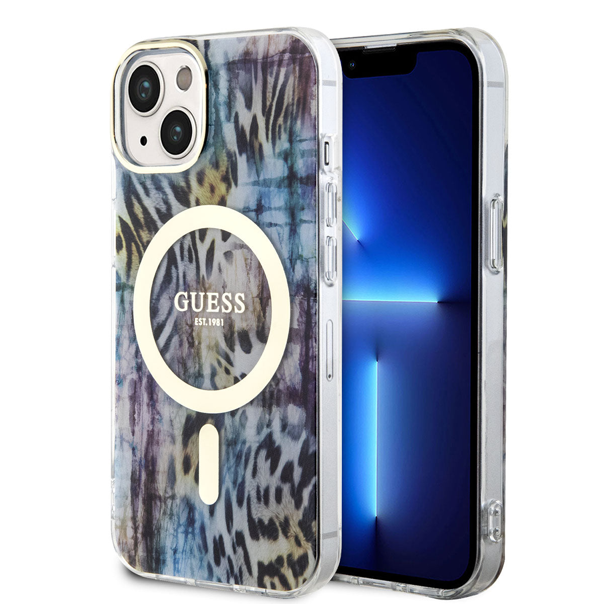 iPhone 14 Kılıf GUESS M-safe Şarj Özellikli Leopar Desenli Kapak