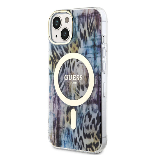 iPhone 14 Kılıf GUESS M-safe Şarj Özellikli Leopar Desenli Kapak