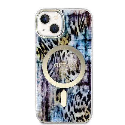 iPhone 14 Kılıf GUESS M-safe Şarj Özellikli Leopar Desenli Kapak