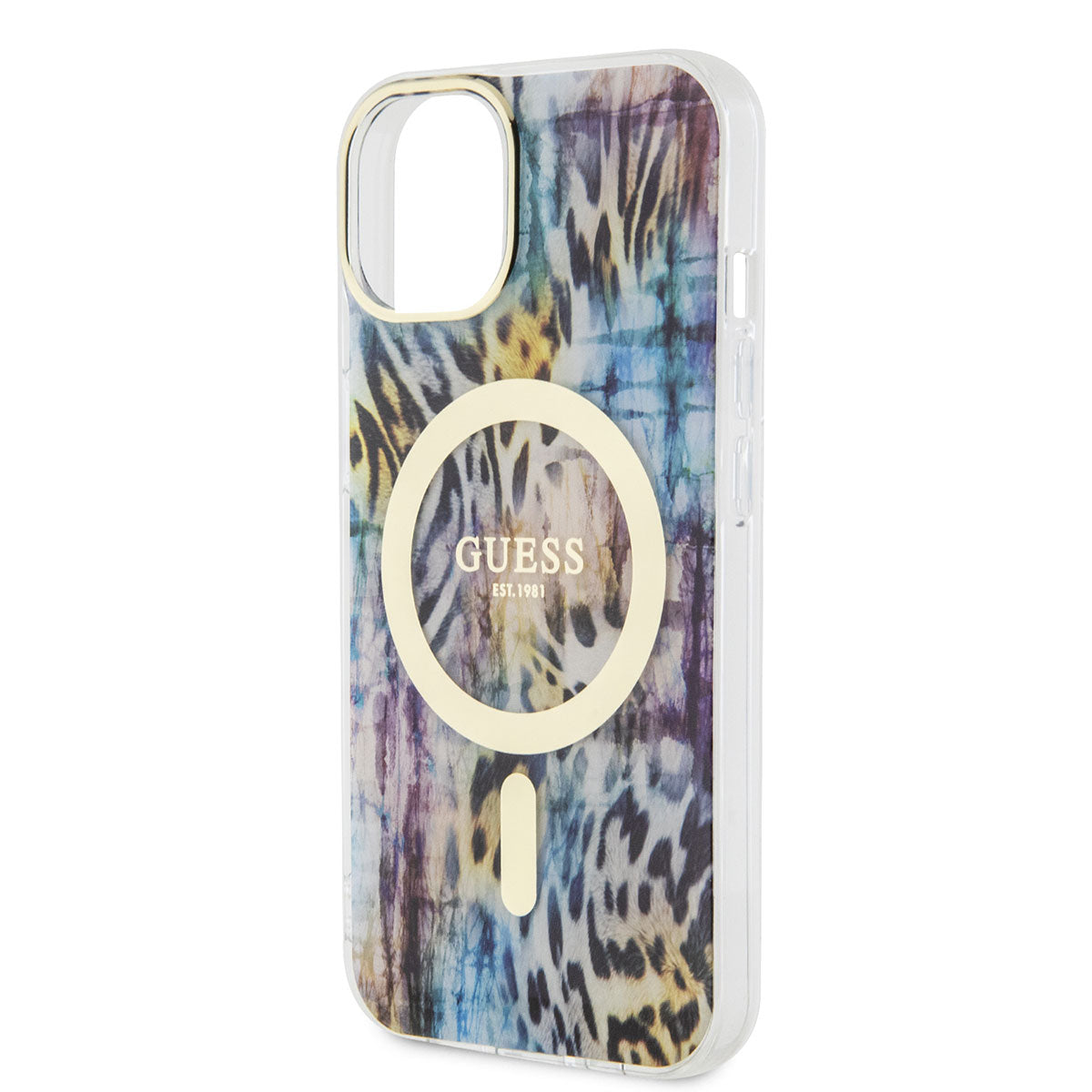 iPhone 14 Kılıf GUESS M-safe Şarj Özellikli Leopar Desenli Kapak