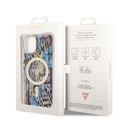 iPhone 14 Kılıf GUESS M-safe Şarj Özellikli Leopar Desenli Kapak