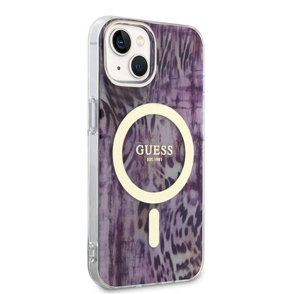 iPhone 14 Kılıf GUESS M-safe Şarj Özellikli Leopar Desenli Kapak