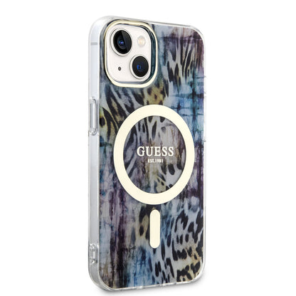 iPhone 14 Kılıf GUESS M-safe Şarj Özellikli Leopar Desenli Kapak