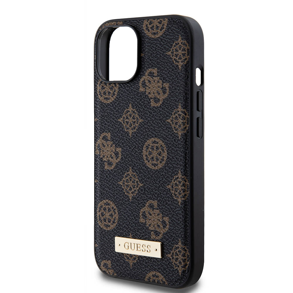 iPhone 14 Kılıf Guess M-safe Şarj Özellikli PU Deri Desenli Metal Plaka Logolu Kapak