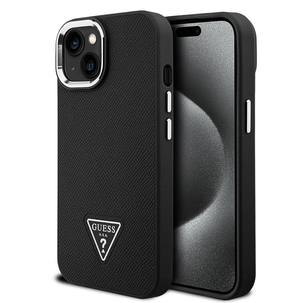 iPhone 14 Kılıf Guess Orjinal Lisanslı M-safe Şarj Özellikli Grained Triangle Kapak