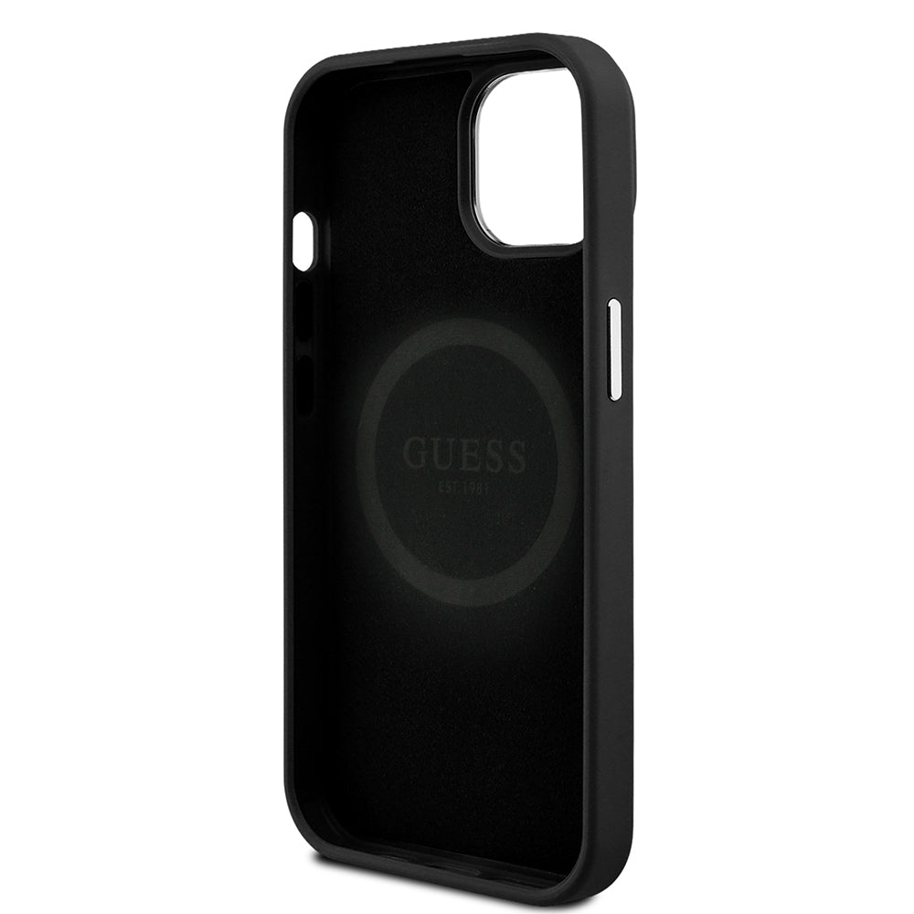 iPhone 14 Kılıf Guess Orjinal Lisanslı M-safe Şarj Özellikli Grained Triangle Kapak