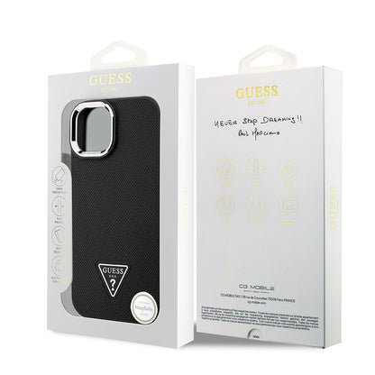 iPhone 14 Kılıf Guess Orjinal Lisanslı M-safe Şarj Özellikli Grained Triangle Kapak