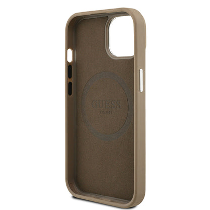 iPhone 14 Kılıf Guess Orjinal Lisanslı M-safe Şarj Özellikli Grained Triangle Kapak