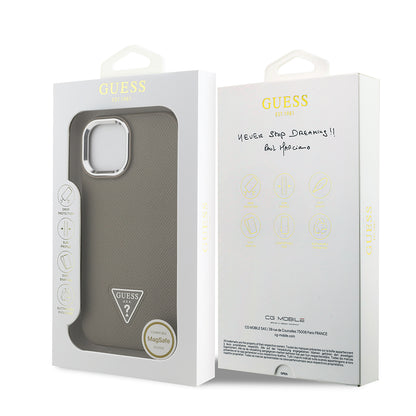 iPhone 14 Kılıf Guess Orjinal Lisanslı M-safe Şarj Özellikli Grained Triangle Kapak