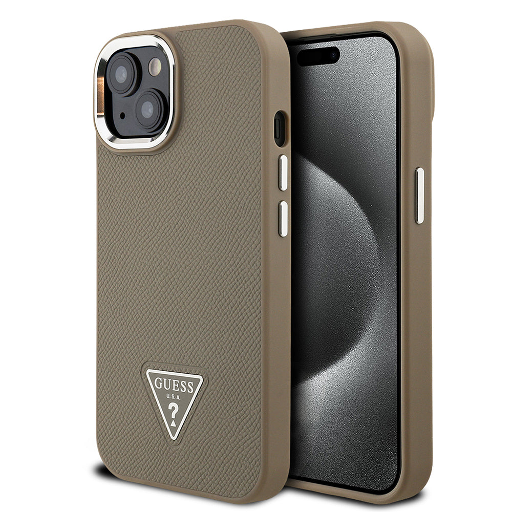 iPhone 14 Kılıf Guess Orjinal Lisanslı M-safe Şarj Özellikli Grained Triangle Kapak