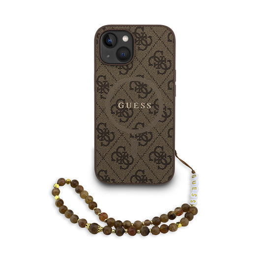 iPhone 14 Kılıf Guess Orjinal Lisanslı M-safe Şarj Özellikli PU Deri Bilek Askı İpli Yazı Logolu Kapak