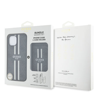 iPhone 14 Kılıf Guess Orjinal Lisanslı M-safe Şarj Özellikli 4G Desenli Çizgili Kartlıklı Kapak