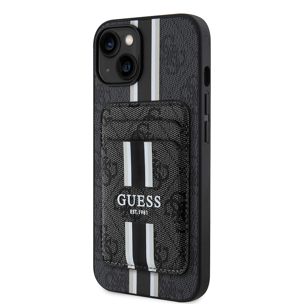 iPhone 14 Kılıf Guess Orjinal Lisanslı M-safe Şarj Özellikli 4G Desenli Çizgili Kartlıklı Kapak