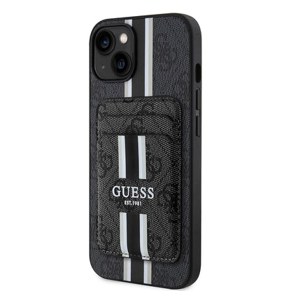 iPhone 14 Kılıf Guess Orjinal Lisanslı M-safe Şarj Özellikli 4G Desenli Çizgili Kartlıklı Kapak