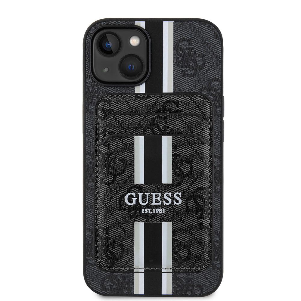 iPhone 14 Kılıf Guess Orjinal Lisanslı M-safe Şarj Özellikli 4G Desenli Çizgili Kartlıklı Kapak