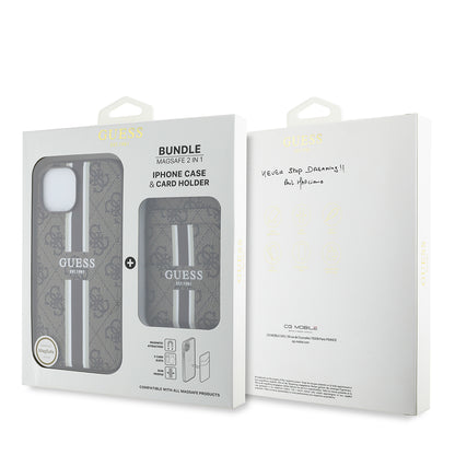 iPhone 14 Kılıf Guess Orjinal Lisanslı M-safe Şarj Özellikli 4G Desenli Çizgili Kartlıklı Kapak