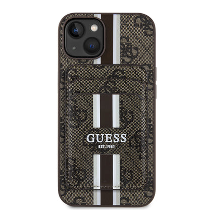 iPhone 14 Kılıf Guess Orjinal Lisanslı M-safe Şarj Özellikli 4G Desenli Çizgili Kartlıklı Kapak
