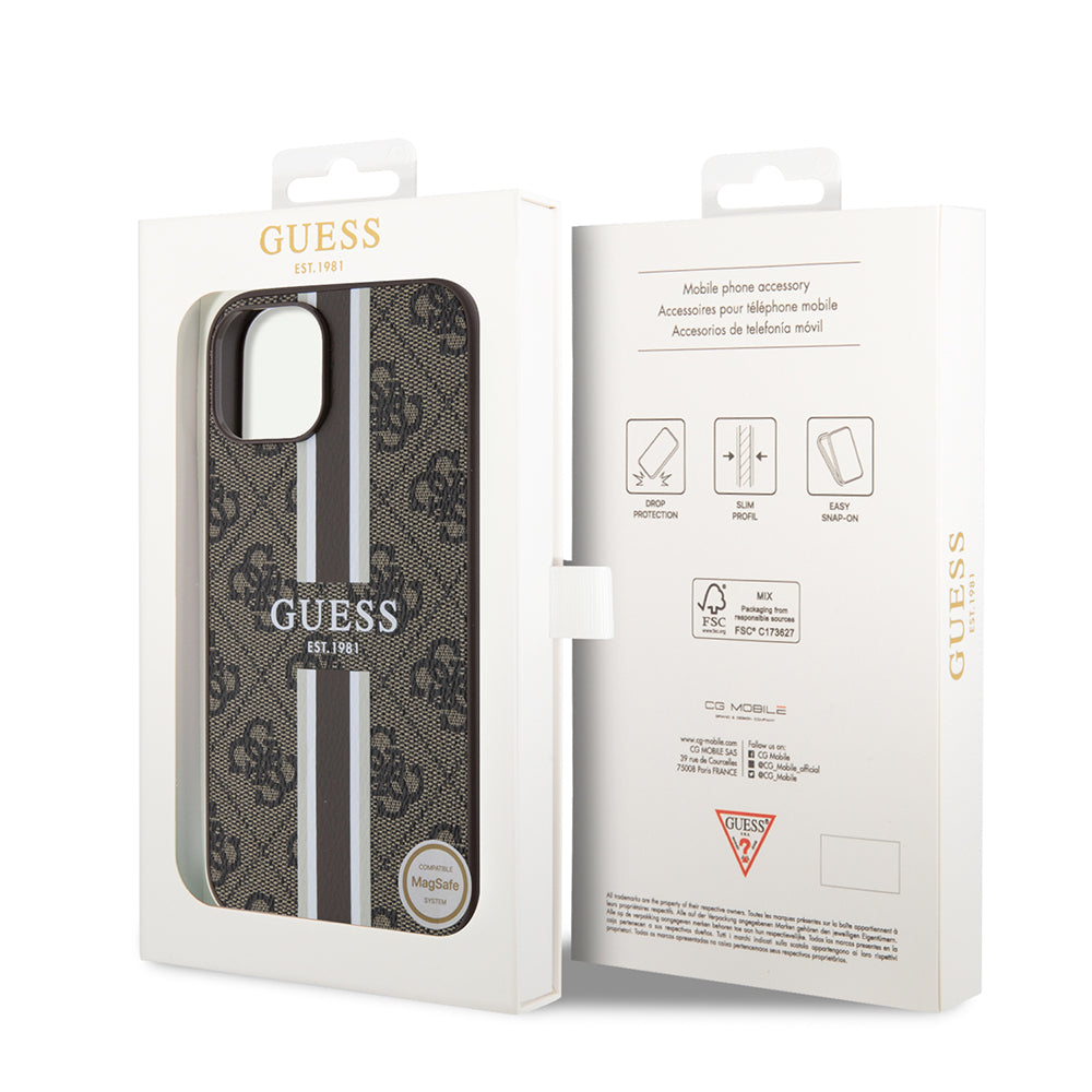 iPhone 14 Kılıf Guess Orjinal Lisanslı M-safe Şarj Özellikli 4G Şerit Tasarımlı Printed Kapak