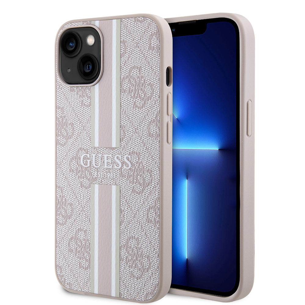 iPhone 14 Kılıf Guess Orjinal Lisanslı M-safe Şarj Özellikli 4G Şerit Tasarımlı Printed Kapak