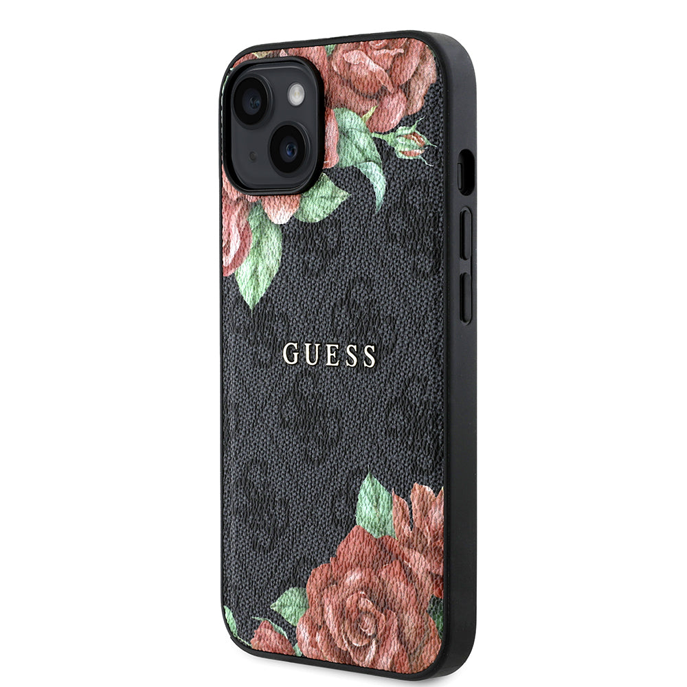 iPhone 14 Kılıf Guess Orjinal Lisanslı M-safe Şarj Özellikli Gül Baskılı 4G Desenli Yazı Logolu Kapak