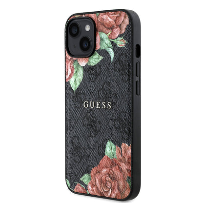 iPhone 14 Kılıf Guess Orjinal Lisanslı M-safe Şarj Özellikli Gül Baskılı 4G Desenli Yazı Logolu Kapak