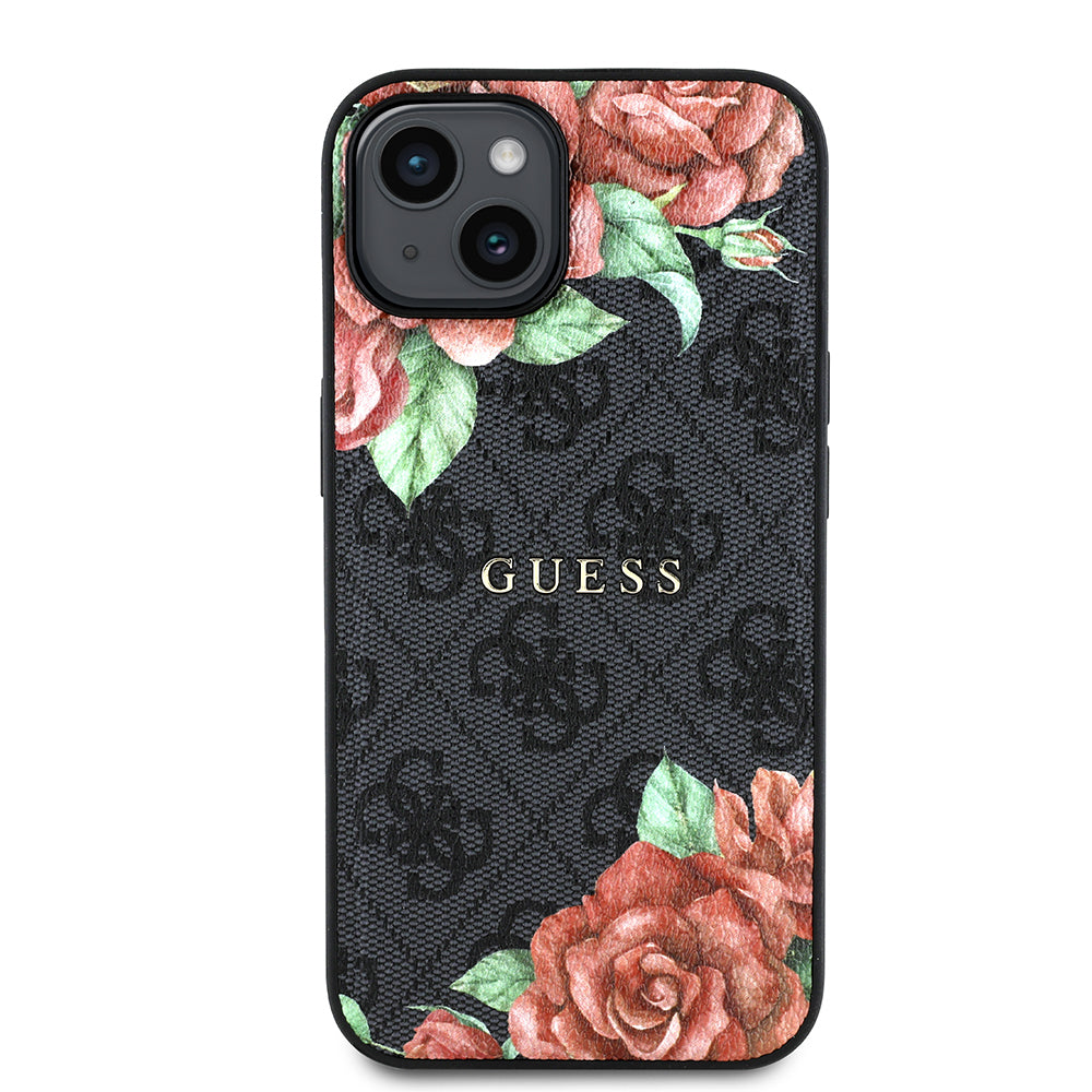 iPhone 14 Kılıf Guess Orjinal Lisanslı M-safe Şarj Özellikli Gül Baskılı 4G Desenli Yazı Logolu Kapak